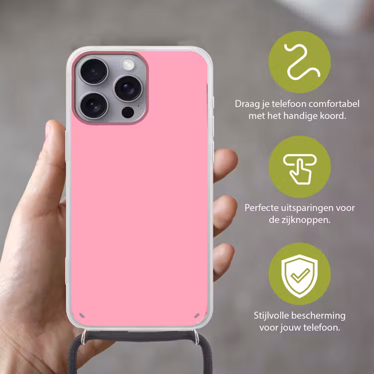 Bubblegum - Pink - Roze Hoesje iPhone 16 Pro Max met koord klein 804 -sfeer2_NL