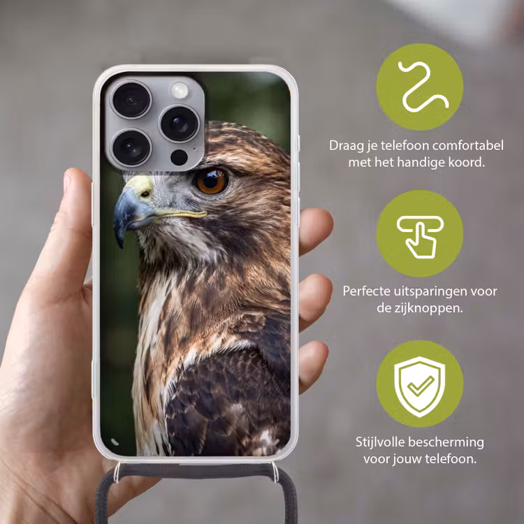 Buizerd - Roofvogel - Natuur - Bruin Hoesje iPhone 16 Pro Max met koord klein -sfeer2_NL
