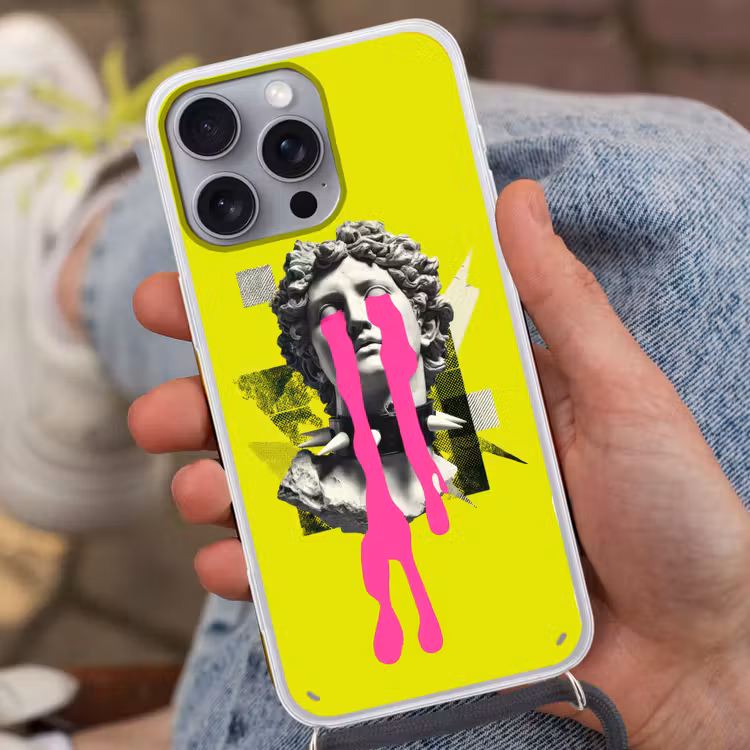 Buste - Verf - Geel Hoesje iPhone 16 Pro Max met koord klein -sfeer3