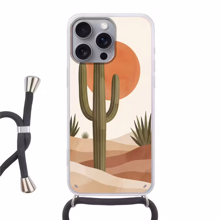 Cactus - Duinen - Modern - Landschap - Groen Hoesje iPhone 16 Pro Max met koord klein -3d