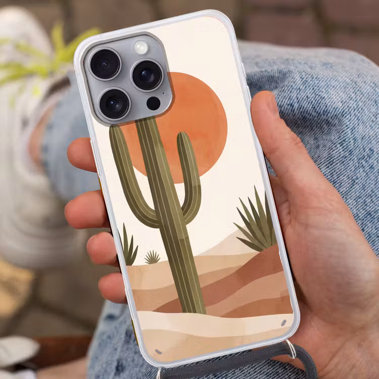 Cactus - Duinen - Modern - Landschap - Groen Hoesje iPhone 16 Pro Max met koord klein -sfeer3
