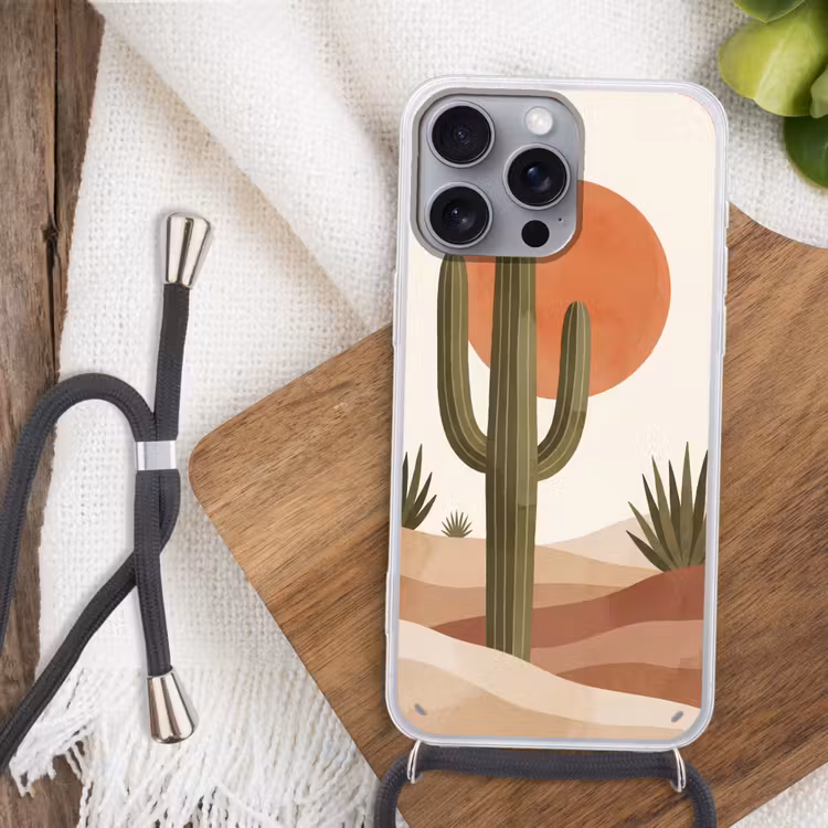 Cactus - Duinen - Modern - Landschap - Groen Hoesje iPhone 16 Pro Max met koord klein -sfeer4