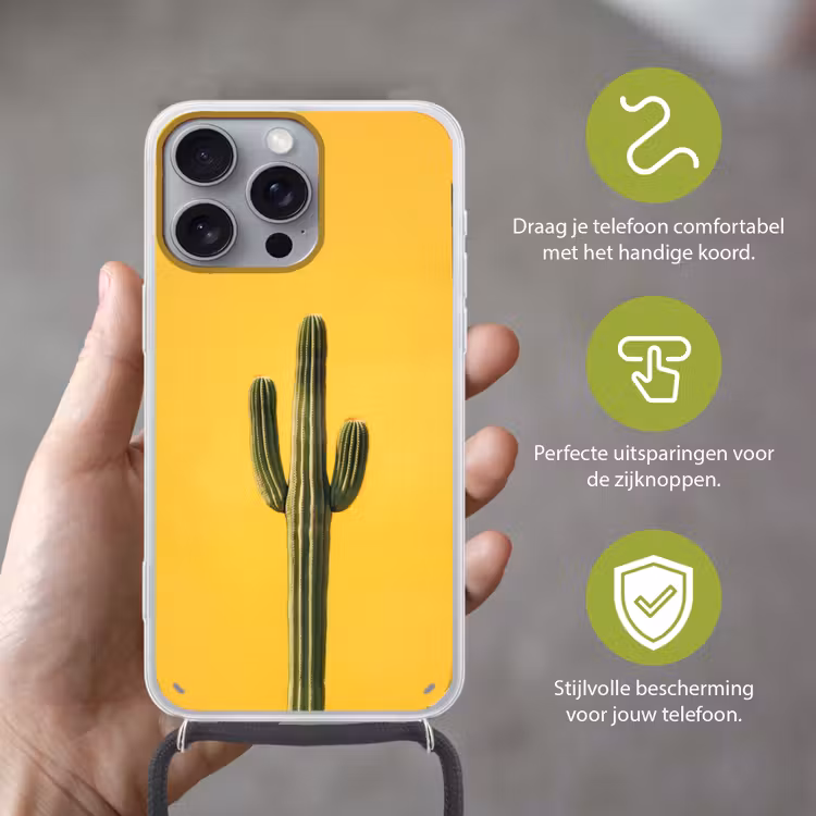 Cactus - Groen - Minimalistisch Hoesje iPhone 16 Pro Max met koord klein -sfeer2_NL