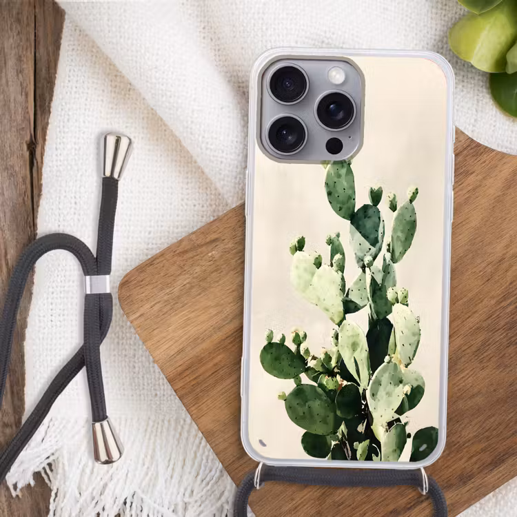 Cactus - Groen - Minimalistisch Hoesje iPhone 16 Pro Max met koord klein -sfeer4