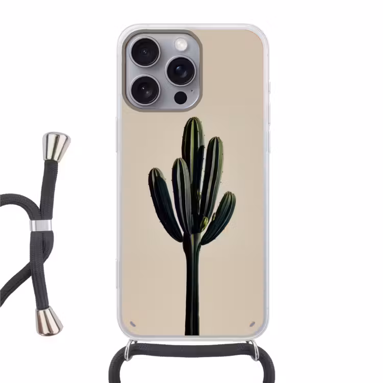 Cactus - Subtiel - Groen Hoesje iPhone 16 Pro Max met koord klein -3d