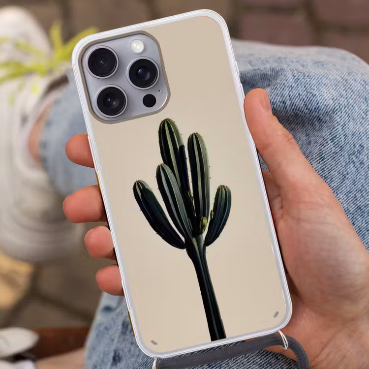 Cactus - Subtiel - Groen Hoesje iPhone 16 Pro Max met koord klein -sfeer3