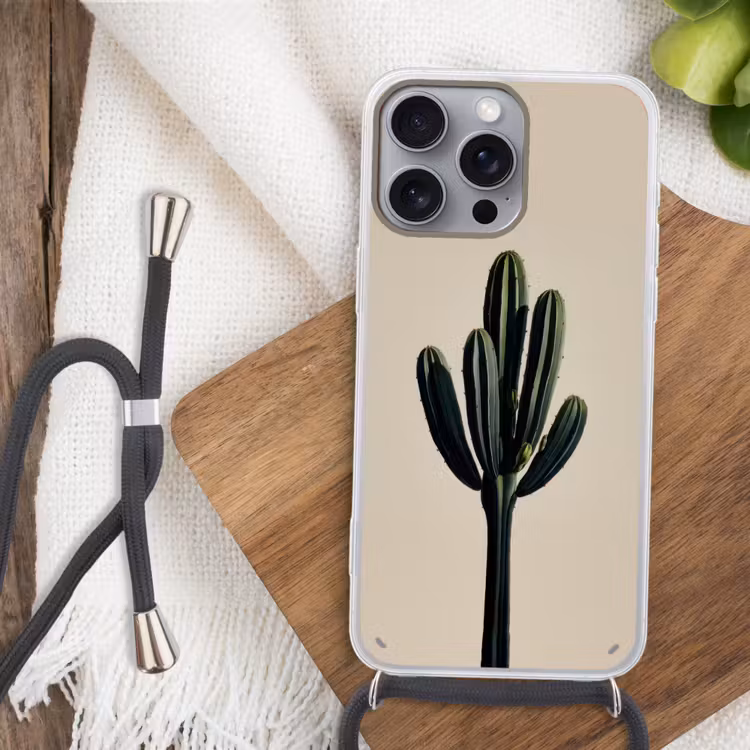 Cactus - Subtiel - Groen Hoesje iPhone 16 Pro Max met koord klein -sfeer4