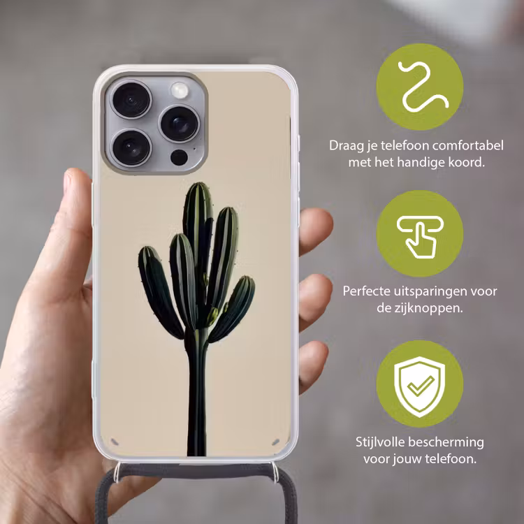 Cactus - Subtiel - Groen Hoesje iPhone 16 Pro Max met koord klein -sfeer2_NL