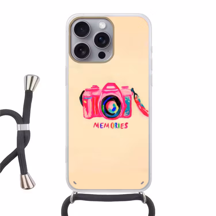 Camera - Memories - Roze - Geschilderd Hoesje iPhone 16 Pro Max met koord klein -3d