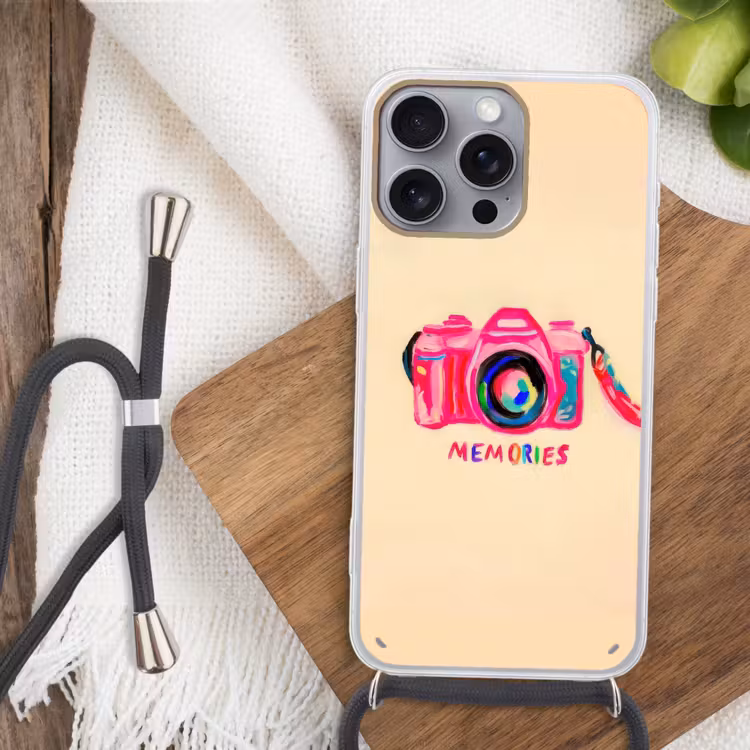 Camera - Memories - Roze - Geschilderd Hoesje iPhone 16 Pro Max met koord klein -sfeer4