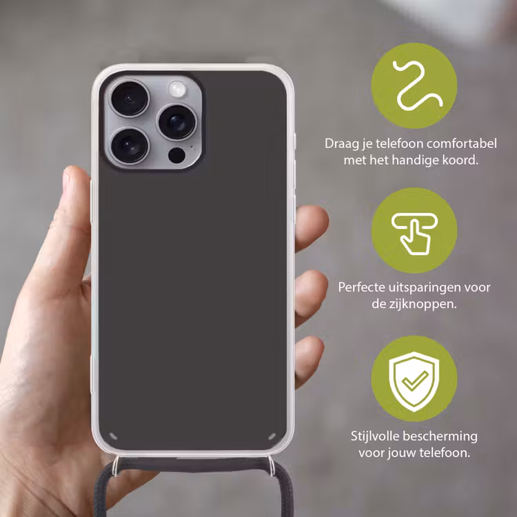 Charcoal - Grijs- Grey Hoesje iPhone 16 Pro Max met koord klein 804 -sfeer2_NL