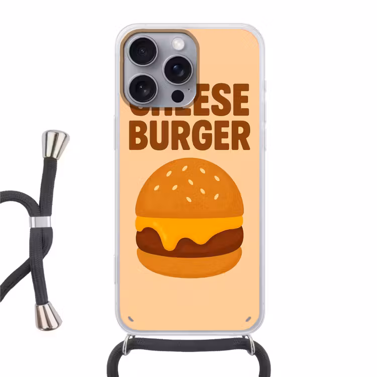 Cheeseburger - Minimalistisch - Geel Hoesje iPhone 16 Pro Max met koord klein -3d