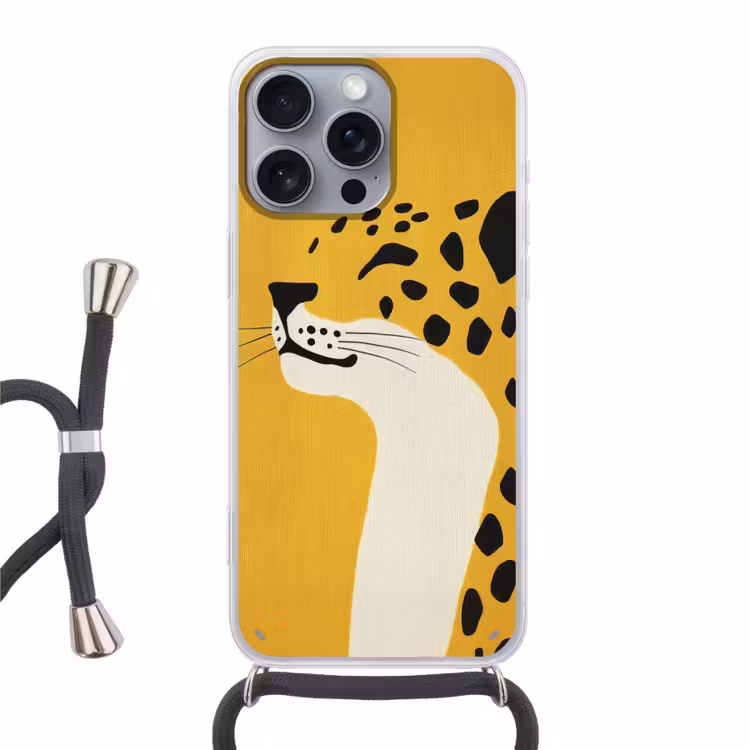 Cheetah - Illustratie - Geel Hoesje iPhone 16 Pro Max met koord klein -3d