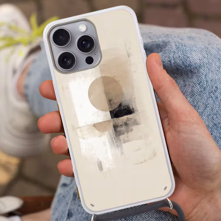 Cirkel - Compositie - Diepte - Beige Hoesje iPhone 16 Pro Max met koord klein -sfeer3