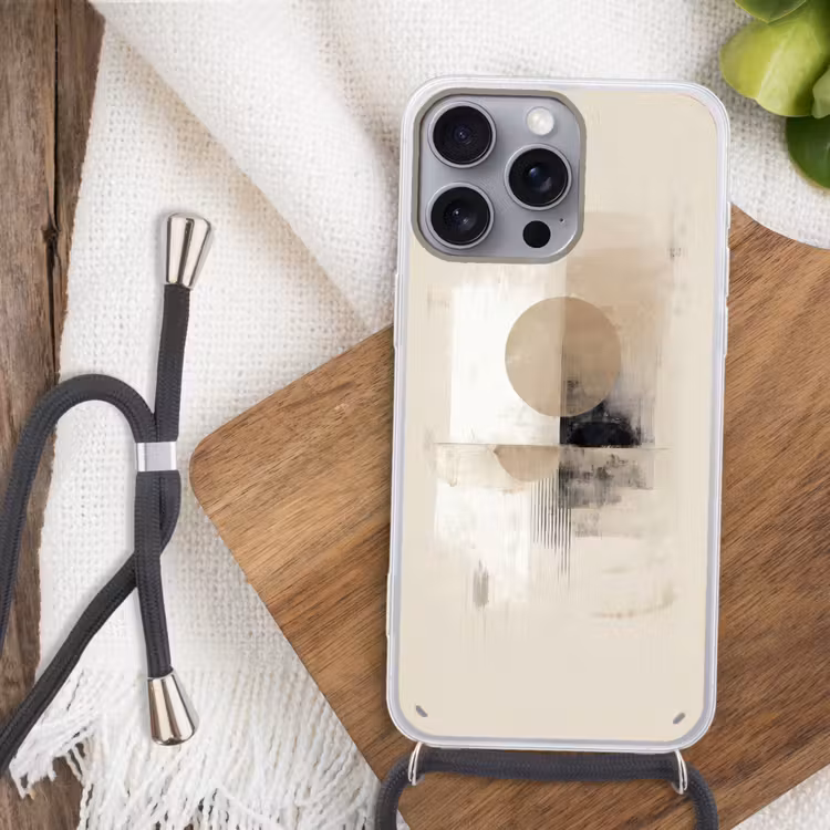 Cirkel - Compositie - Diepte - Beige Hoesje iPhone 16 Pro Max met koord klein -sfeer4