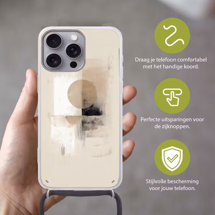 Cirkel - Compositie - Diepte - Beige Hoesje iPhone 16 Pro Max met koord klein -sfeer2_NL