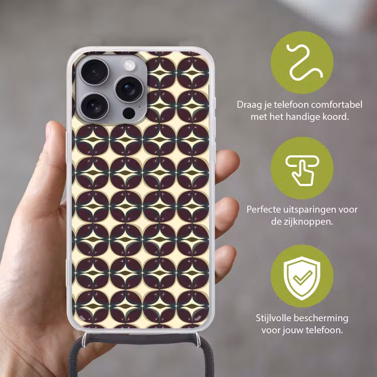 Cirkel - Retro - Kleurrijk Hoesje iPhone 16 Pro Max met koord klein 804 -sfeer2_NL