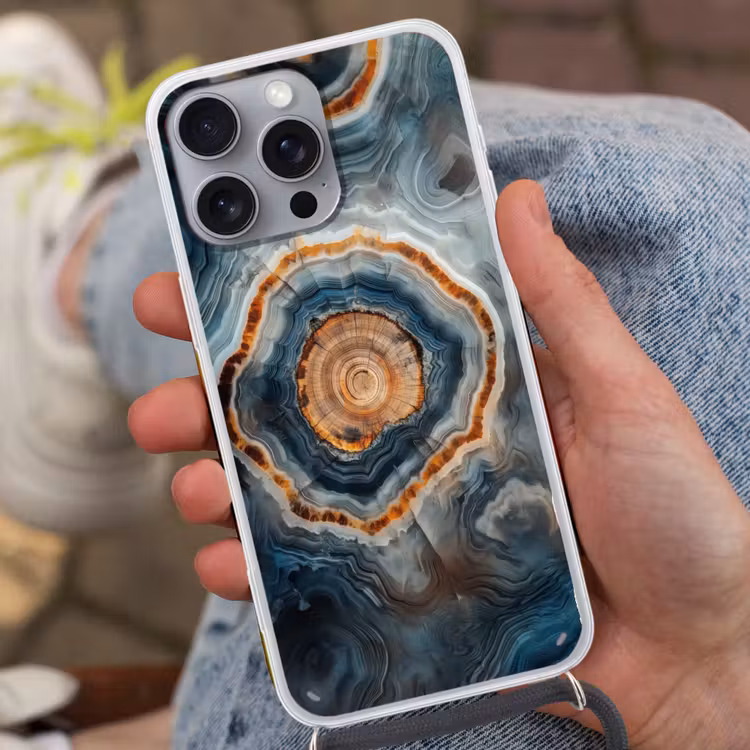 Cirkel - Ringen - Steen - Tinten Hoesje iPhone 16 Pro Max met koord klein -sfeer3
