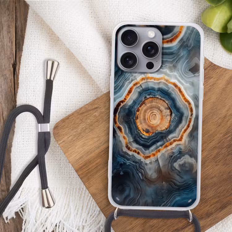 Cirkel - Ringen - Steen - Tinten Hoesje iPhone 16 Pro Max met koord klein -sfeer4