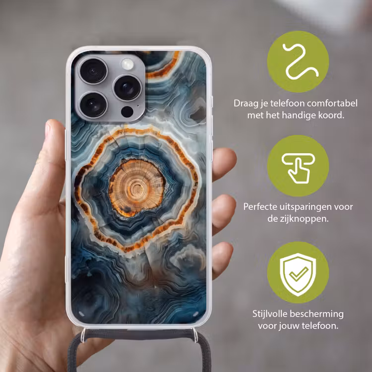 Cirkel - Ringen - Steen - Tinten Hoesje iPhone 16 Pro Max met koord klein -sfeer2_NL