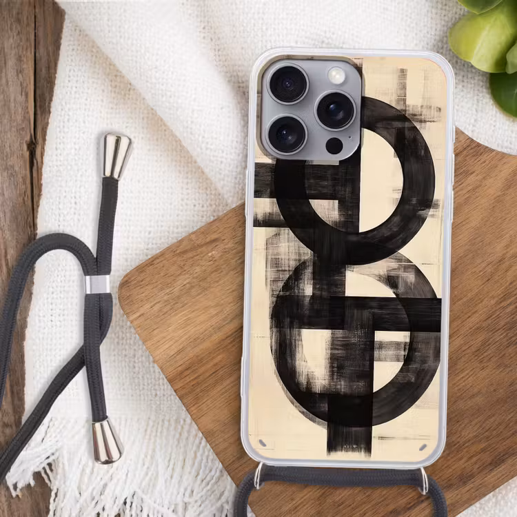 Cirkels - Balken - Zwart - Abstract Hoesje iPhone 16 Pro Max met koord klein -sfeer4