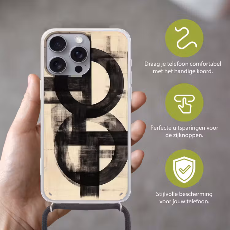 Cirkels - Balken - Zwart - Abstract Hoesje iPhone 16 Pro Max met koord klein -sfeer2_NL