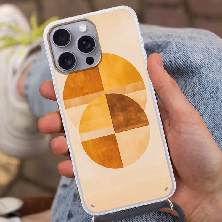 Cirkels - Geel - Minimalistisch Hoesje iPhone 16 Pro Max met koord klein -sfeer3
