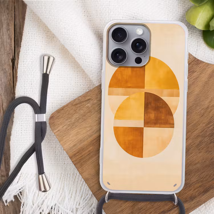 Cirkels - Geel - Minimalistisch Hoesje iPhone 16 Pro Max met koord klein -sfeer4