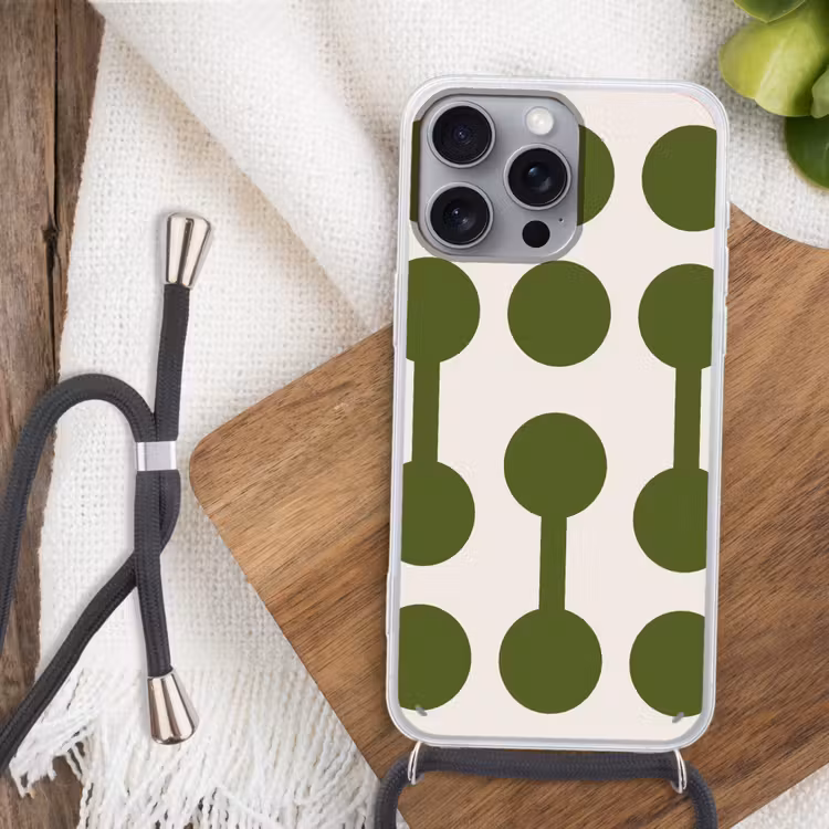 Cirkels - Geometrisch - Abstract - Modern - Groen Hoesje iPhone 16 Pro Max met koord klein -sfeer4