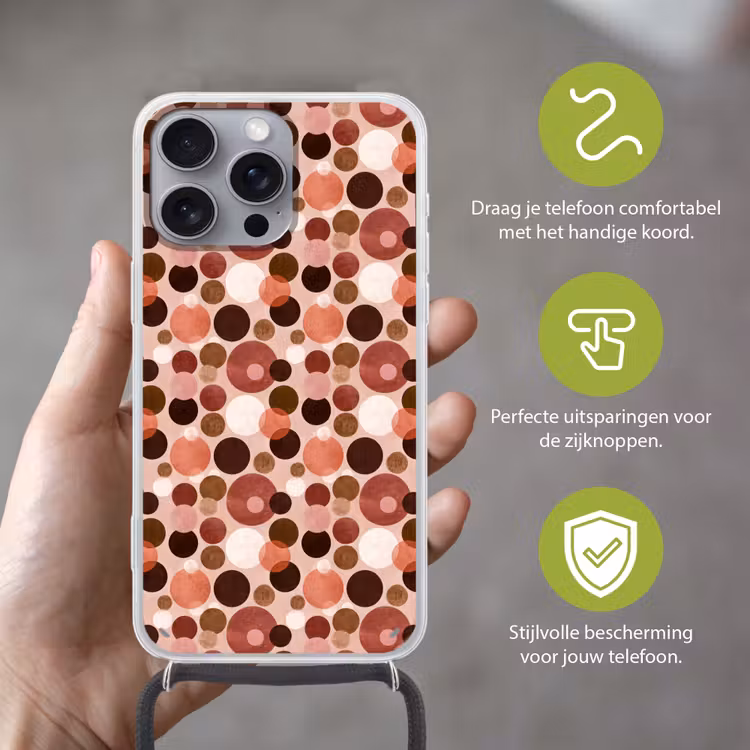Cirkels - Modern - Kleurrijk Hoesje iPhone 16 Pro Max met koord klein 804 -sfeer2_NL