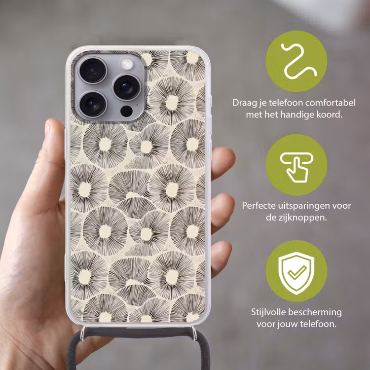 Cirkels - Patroon - Zwart Hoesje iPhone 16 Pro Max met koord klein 804 -sfeer2_NL