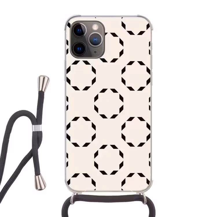 Cirkels - Patroon - Zwart - Beige - Abstract Hoesje iPhone 12 Pro met koord klein -3d