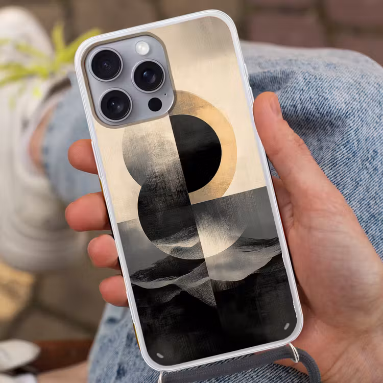 Cirkels - Schaduw - Abstract Hoesje iPhone 16 Pro Max met koord klein -sfeer3