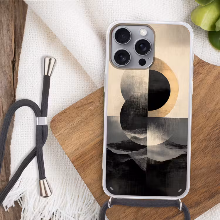 Cirkels - Schaduw - Abstract Hoesje iPhone 16 Pro Max met koord klein -sfeer4