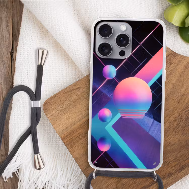 Cirkels - Vlakken - Abstract - Blauw Hoesje iPhone 16 Pro Max met koord klein -sfeer4