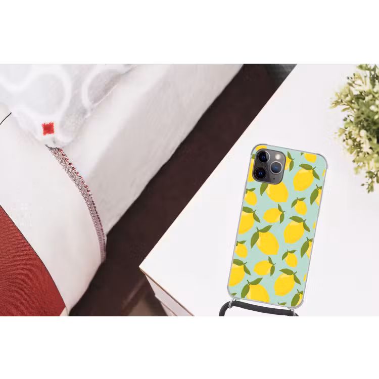 Citroenen patroon - Geel - Blauw - Patroon - Vruchten Hoesje iPhone 12 Pro met koord klein -kamer