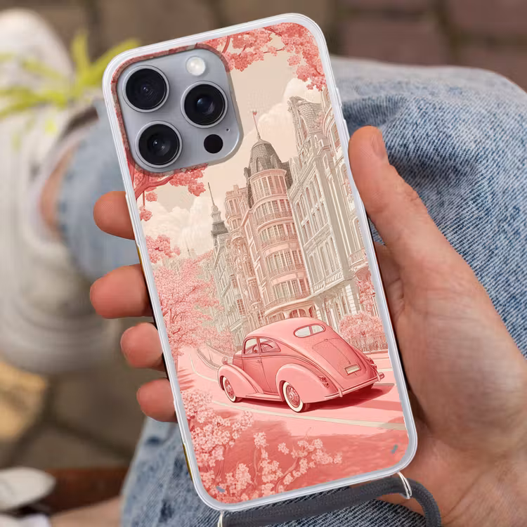 City - Car - Pink Hoesje iPhone 16 Pro Max met koord klein -sfeer3