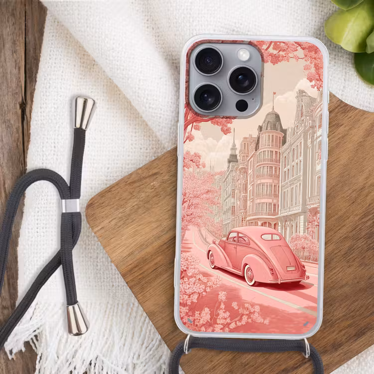 City - Car - Pink Hoesje iPhone 16 Pro Max met koord klein -sfeer4