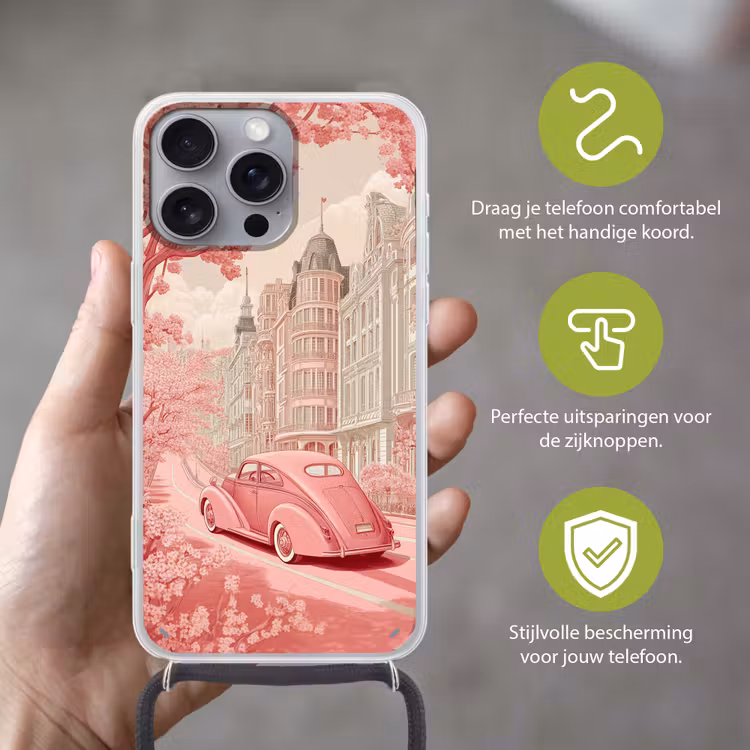 City - Car - Pink Hoesje iPhone 16 Pro Max met koord klein -sfeer2_NL