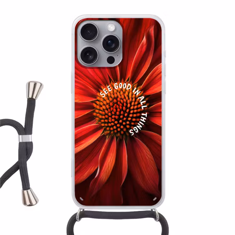 Close up - Bloem - Quote - Rood Hoesje iPhone 16 Pro Max met koord klein -3d