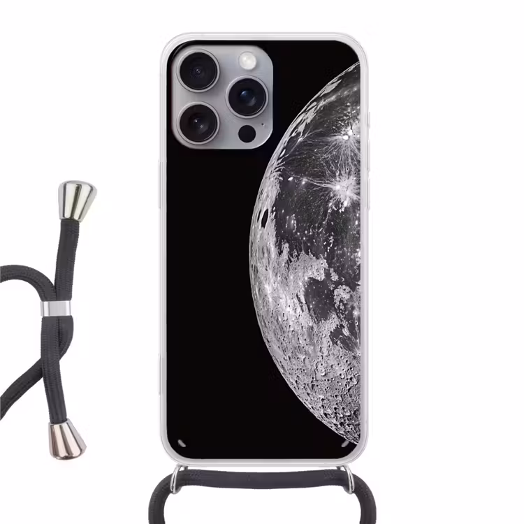 Close-up - Maan - Wit - Textuur Hoesje iPhone 16 Pro Max met koord klein -3d