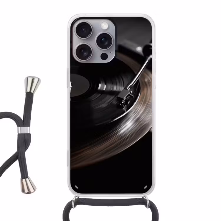 Close-up - Vinylplaat - Platenspeler - Zwart Hoesje iPhone 16 Pro Max met koord klein -3d