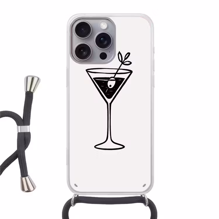 Cocktail - Glas - Olijf - Minimalistisch Hoesje iPhone 16 Pro Max met koord klein -3d