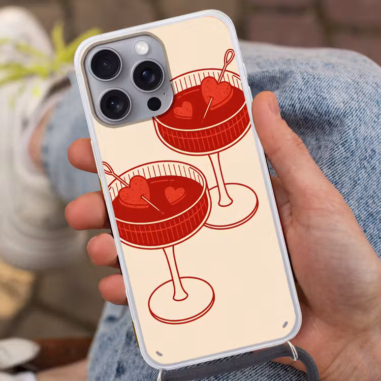 Cocktail - Hartjes - Liefde - Illustratie - Rood Hoesje iPhone 16 Pro Max met koord klein -sfeer3