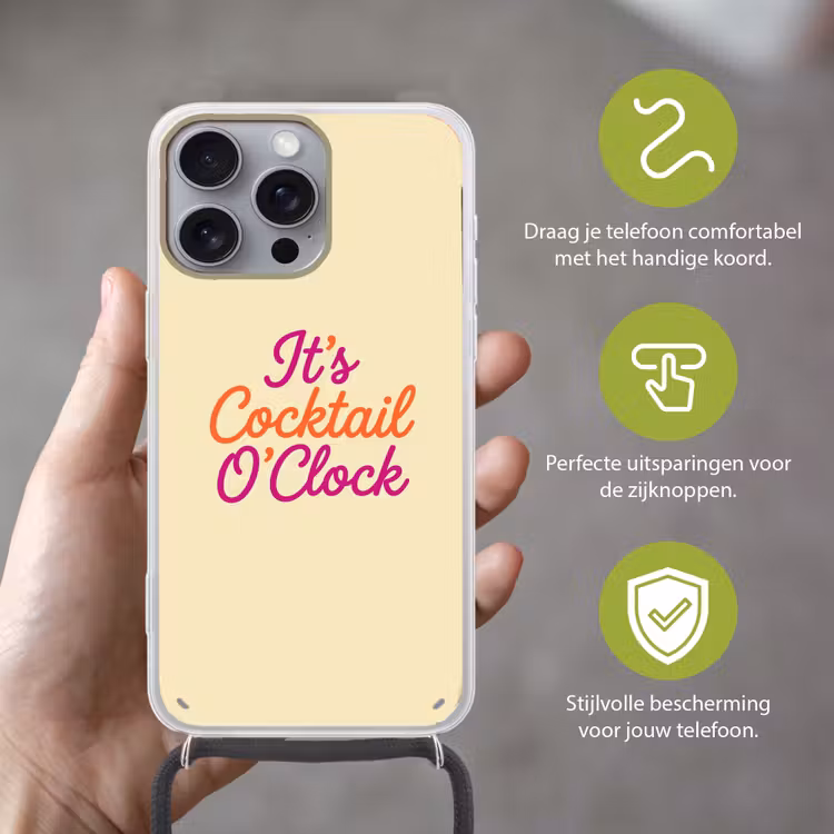 Cocktail O'Clock - Geel - Retro Hoesje iPhone 16 Pro Max met koord klein -sfeer2_NL