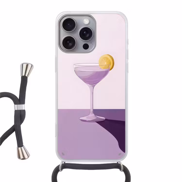 Cocktail - Paars - Minimalistisch - Citroen Hoesje iPhone 16 Pro Max met koord klein -3d