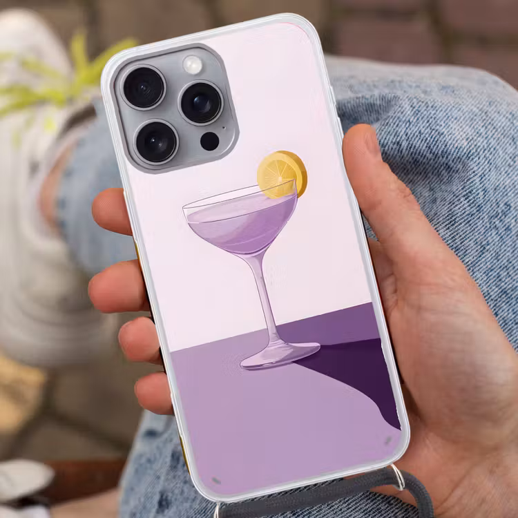 Cocktail - Paars - Minimalistisch - Citroen Hoesje iPhone 16 Pro Max met koord klein -sfeer3