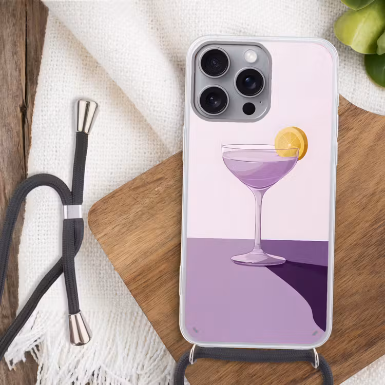 Cocktail - Paars - Minimalistisch - Citroen Hoesje iPhone 16 Pro Max met koord klein -sfeer4