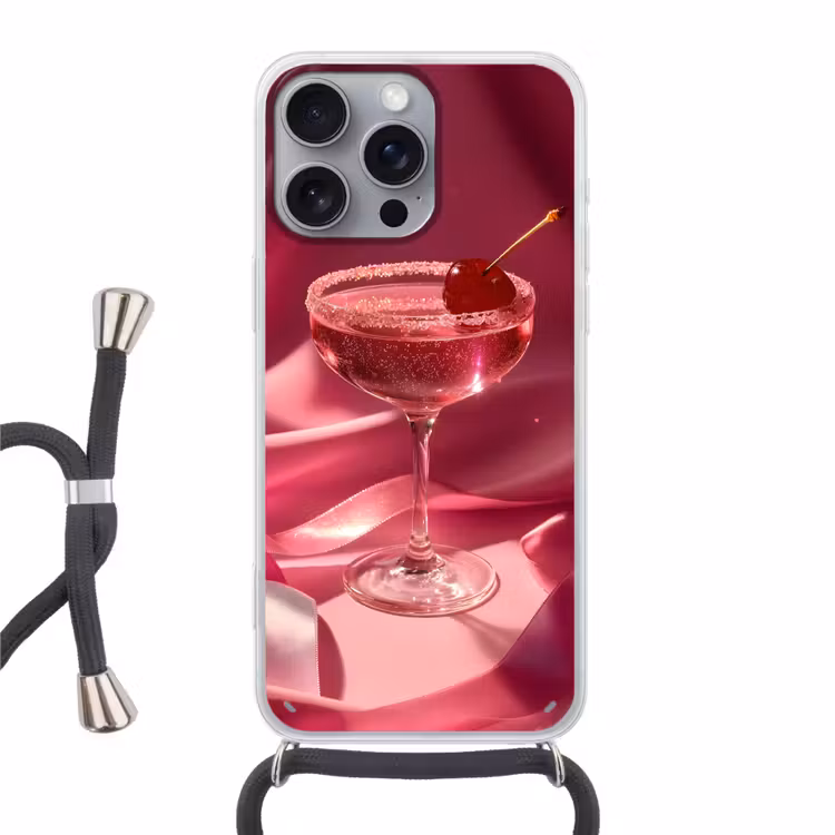 Cocktail - Pink - Luxe Hoesje iPhone 16 Pro Max met koord klein -3d