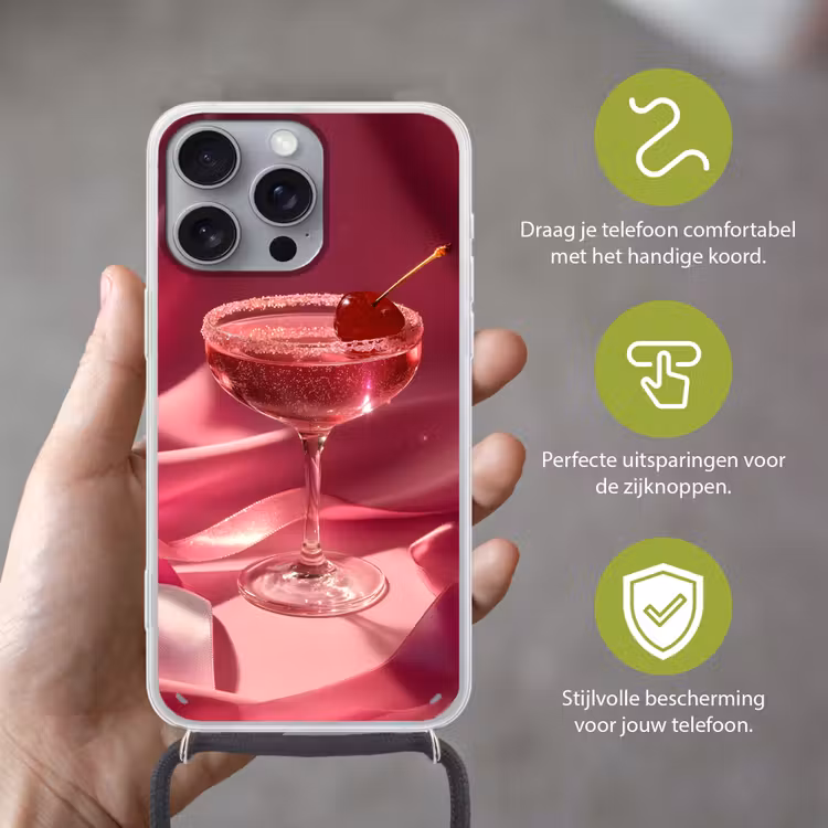 Cocktail - Pink - Luxe Hoesje iPhone 16 Pro Max met koord klein -sfeer2_NL